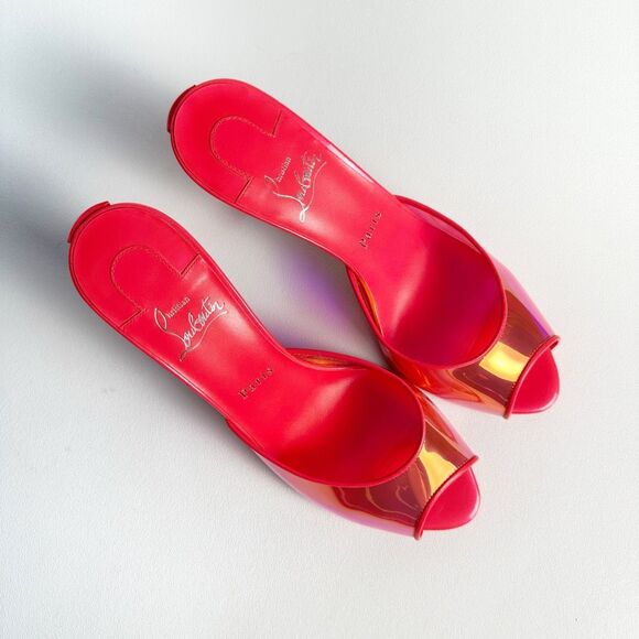 CHRISTIAN LOUBOUTIN Me Condorapik Pink Slide Heels Size 39 US 8.5 Spike Peep Toe - Picture 6 of 13